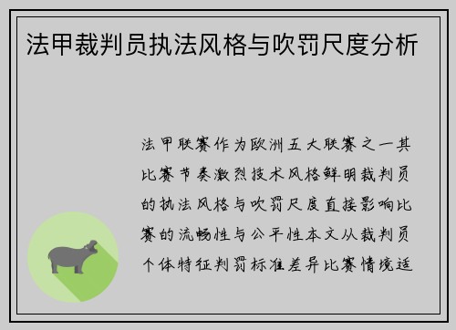 法甲裁判员执法风格与吹罚尺度分析